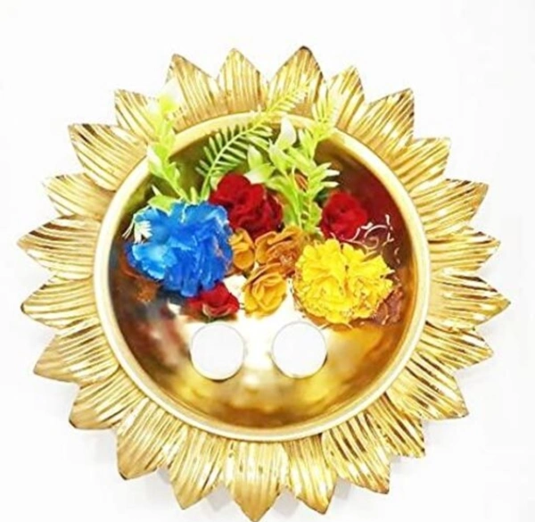 NIH Decorative Round Lotus Shape Metal Urli Candle Flower for Diwali Decoration - Golden, Iron, Pack of1